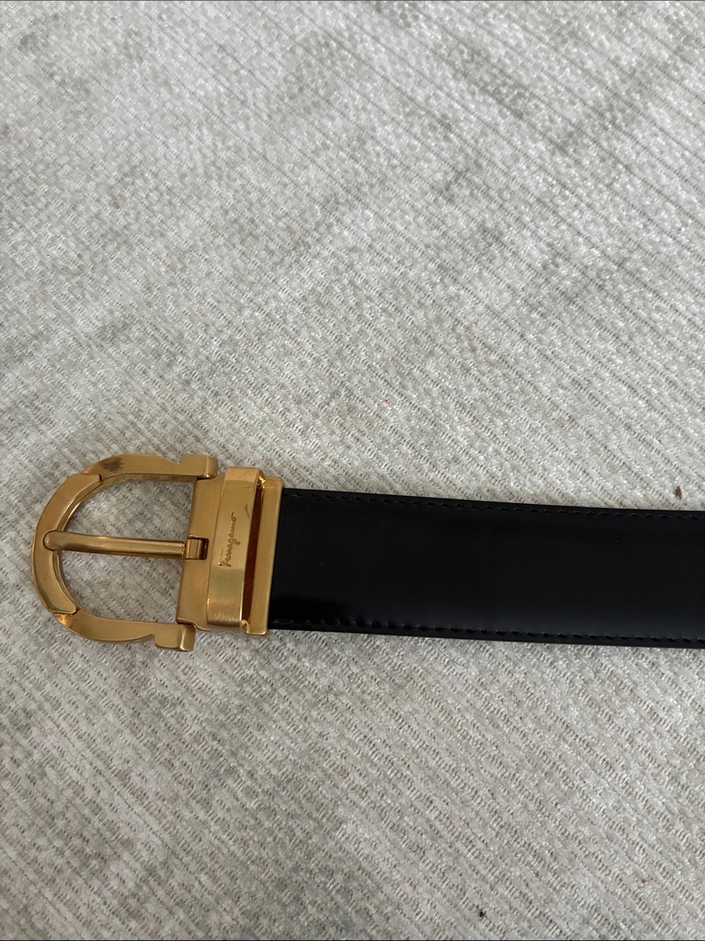 Salvatore Ferragamo Black Leather Belt with Gold Gancini-Style Buckle
